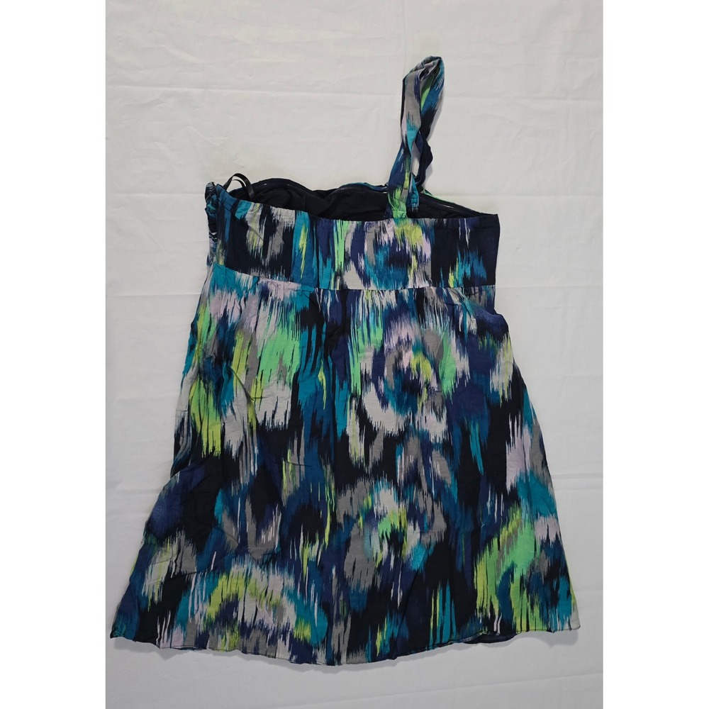 Ann Taylor LOFT One Shoulder Ikat Print Mini Dress Blue Green Size 8 - Picture 12 of 16